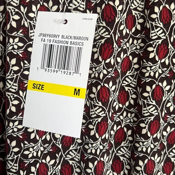 Michael Kors black maroon dress high neck smocked waist ruffed hem size M - Picture 6 of 7